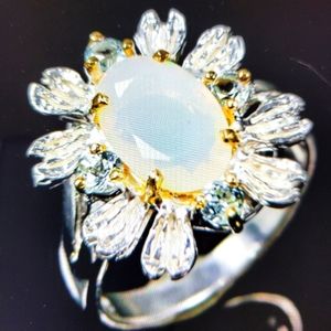 Opal and Topaz Fine Sterling Silver Ring Sz7